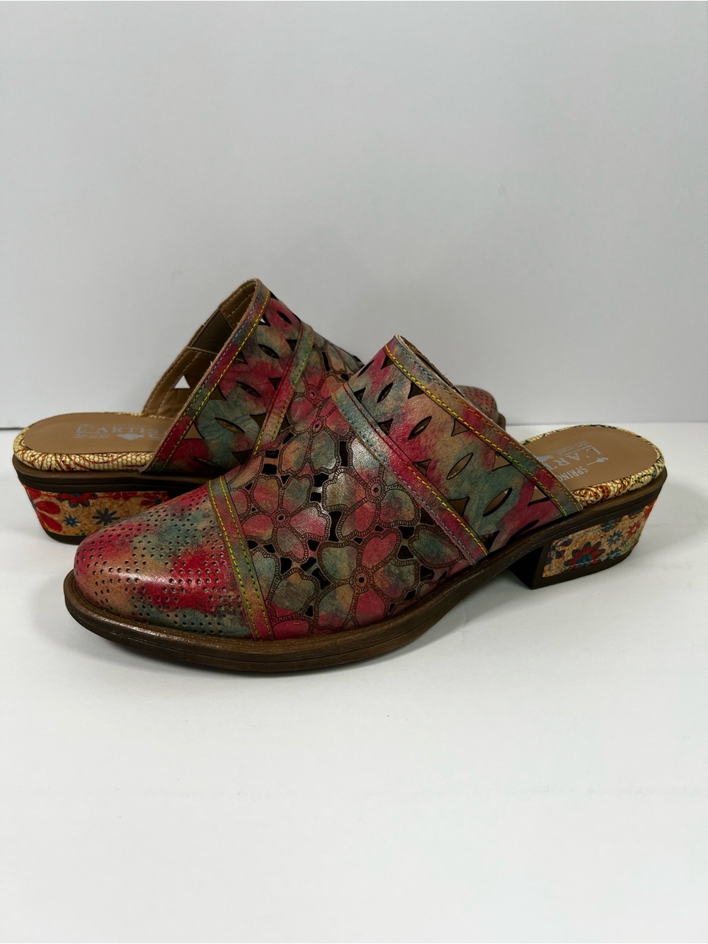 L'Artiste by Spring Step Rosalinda Mule Clogs Multicolor Floral Leather US 9.5